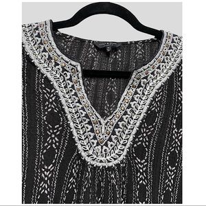 LUCKY BRAND | METALLIC EMBROIDERED BOHO TUNIC BLOUSE
